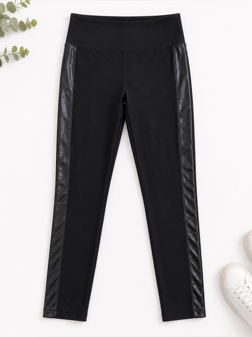 Athleta Faux Leather Panel Leggings XLT Tall Black High Rise